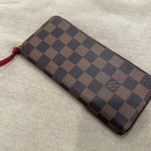 Authentic Louis Vuitton Damier Clemence Wallet with red interior
